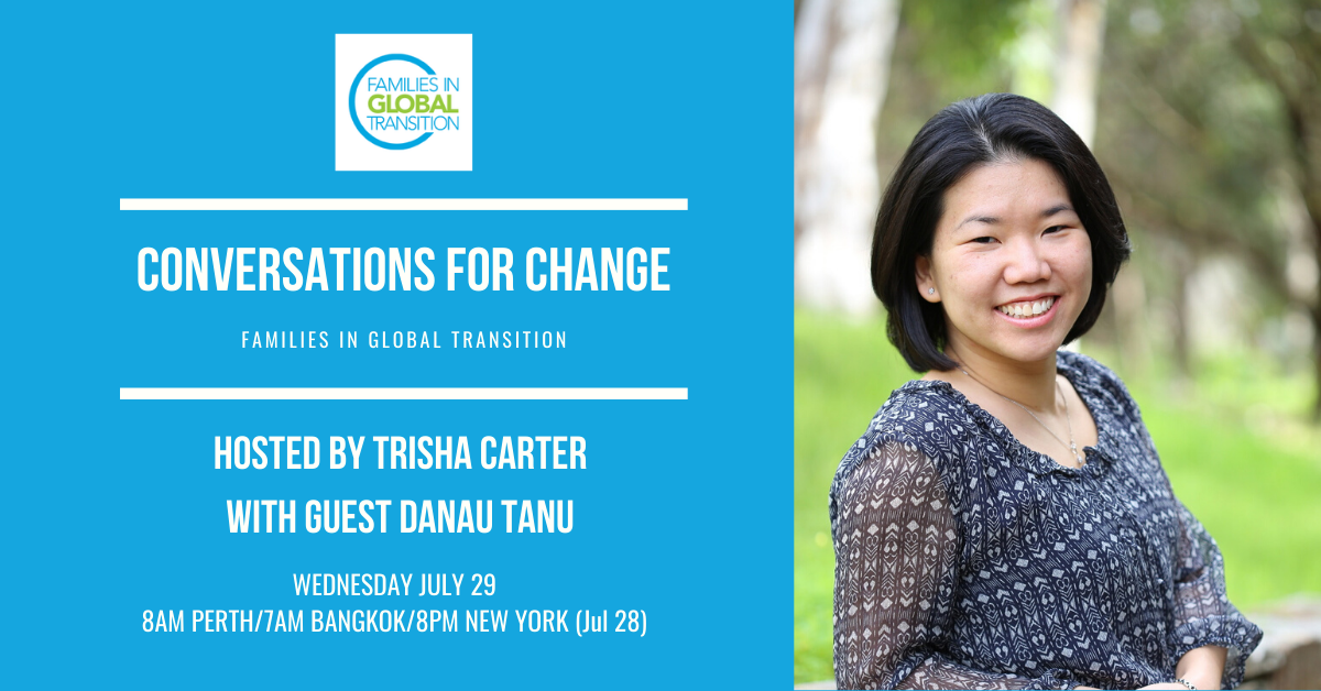 Flyer of Conversations for Change held on 29 July 2020 with Trisha Carter and Danau Tanu
